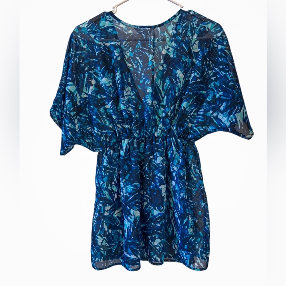 Three Seasons Maternity Blue Tropical‎ Boho Cover Up Top Size Medium - Picture 3 of 3